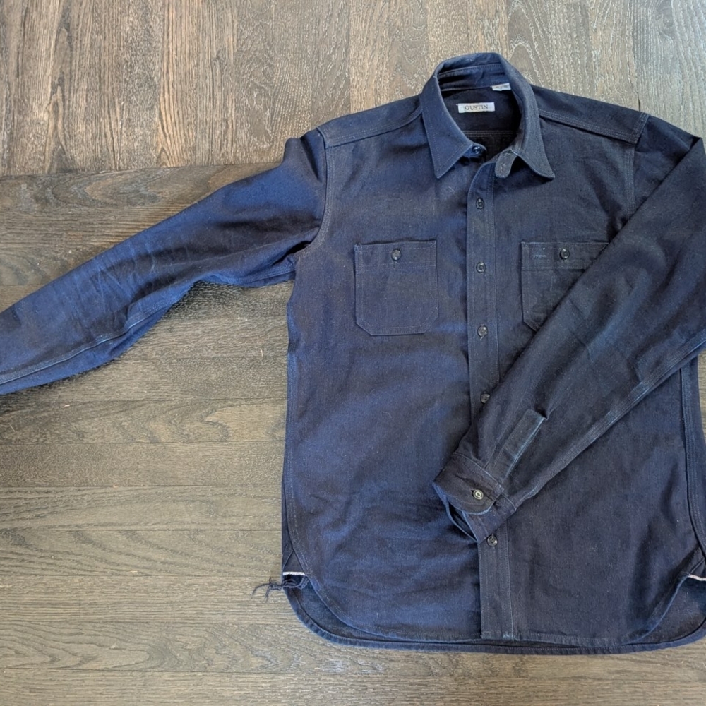 Gustin Indigo and black selvedge denim workshirt